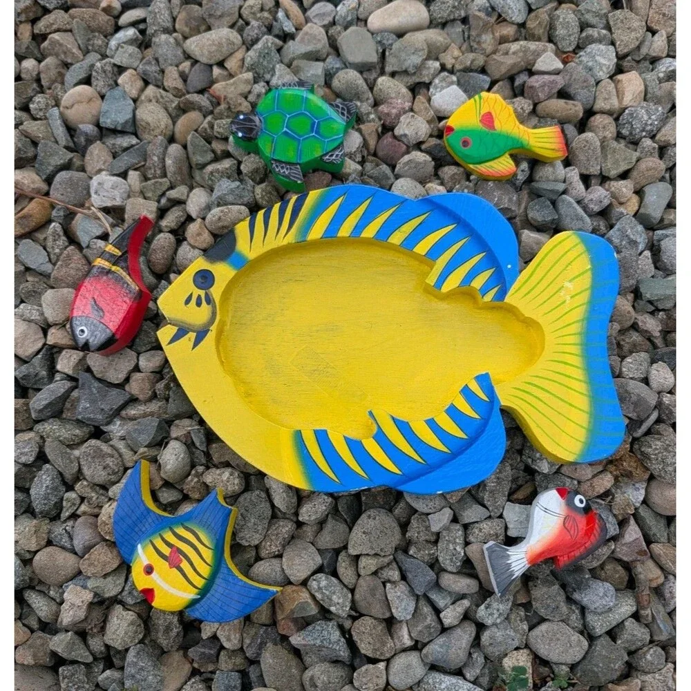 Colorful Fish Aquatic Hand Cut Painted Wooden Puzzle 5 Pieces Underwater 8